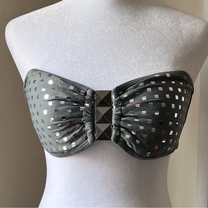 Material Girl grey bling bikini top with shiny flashy reflective square details